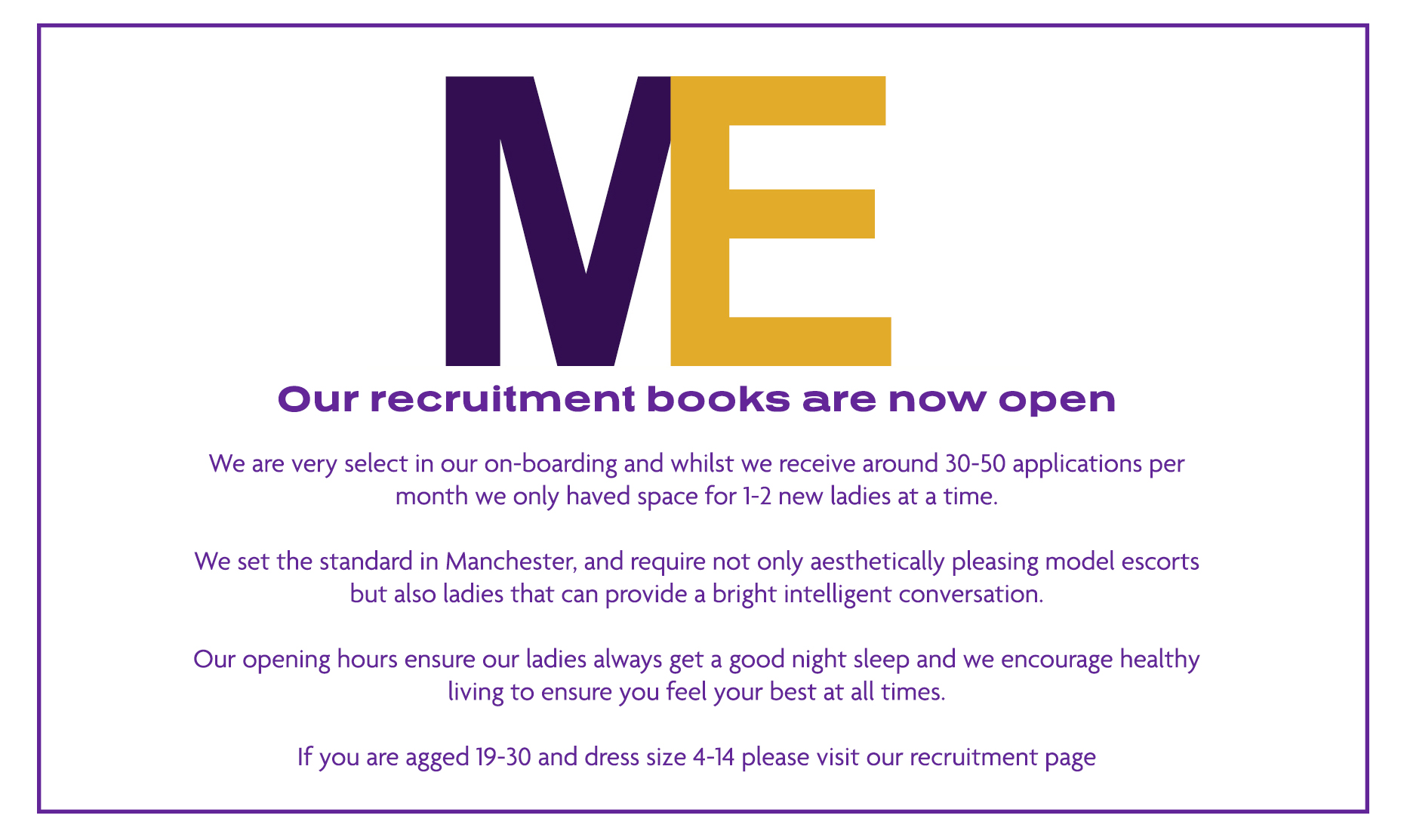 Recruiting.. books open now!!! We have space for two new ladies - Our current requirements for variation 20-32, Size 6-10 Only 
